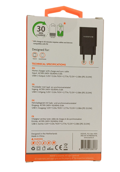 Xssive 25W PD3.0 Super Fast Charger XSS-AC66PD – Zwart